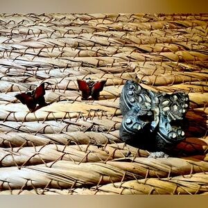 2 sets of butterfly stud earrings:  1 set of cloisonné earrings &  1 pewter set